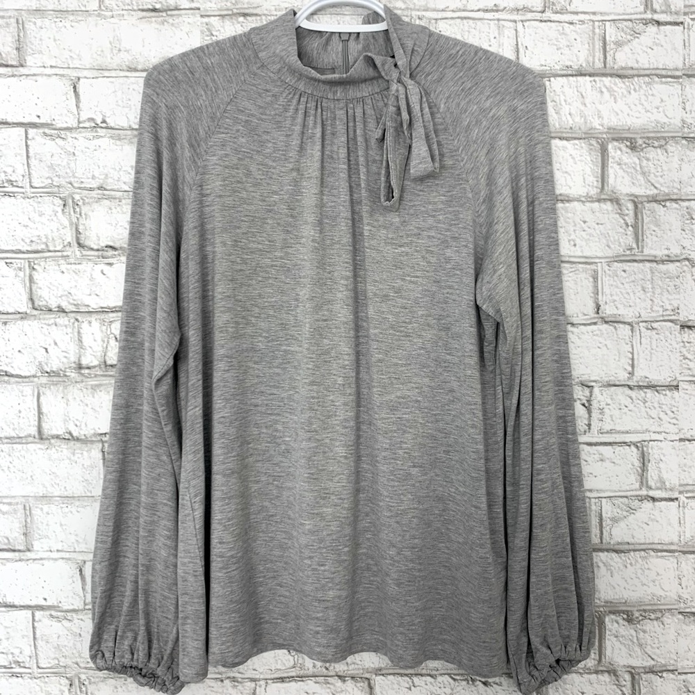 NWT Ralph Lauren Gray Long Sleeve Top Front Tie